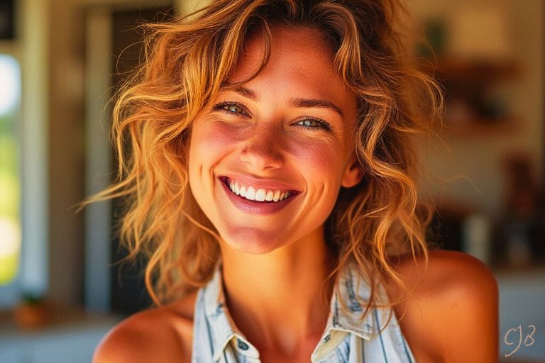 woman looking very happy