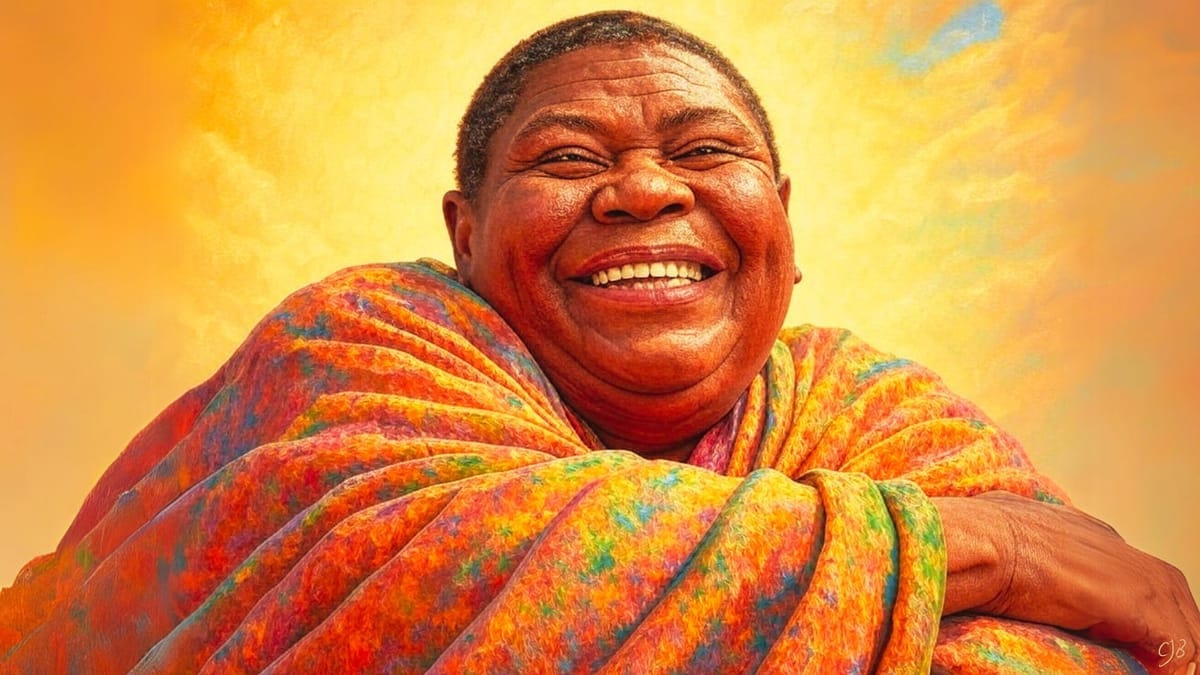 image of black African man smiling wearing a colored robe