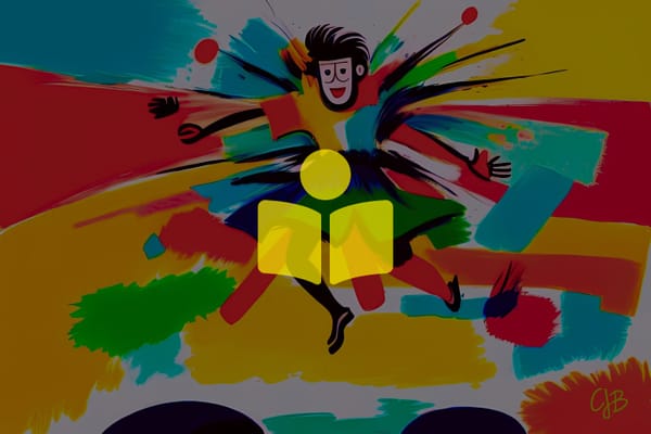 CJB CREATED THIS ABSTRACT ARTWORK OF A MAN WITH MULTIPLE EXITED LIMBS AND COLORS