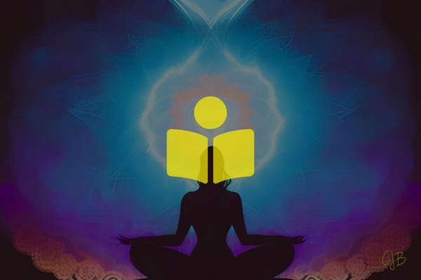 Illustration of a woman in seated pose with a beautiful aura around her 