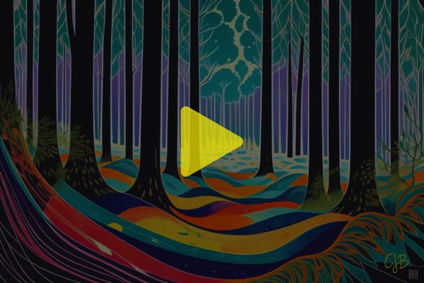 cjb colorful artwork of a forest with black trees and multicolored foliage on flooring 