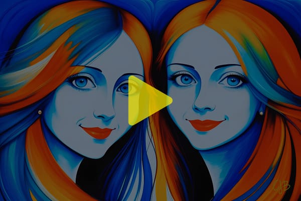 in blue - artwork of 2 beautiful young women with orange hair and blue eyes